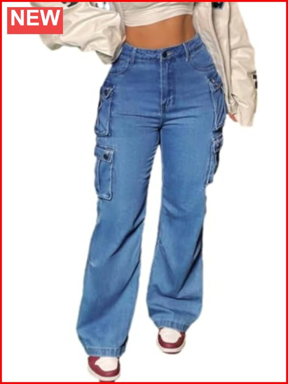 Women's Baggy Cargo Jeans Wide Leg Low Rise Relaxed Denim Pants